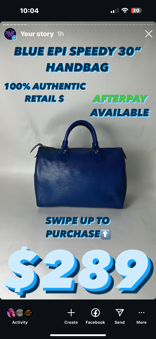 BLUE EPI LV SPEEDY 30” HANDBAG