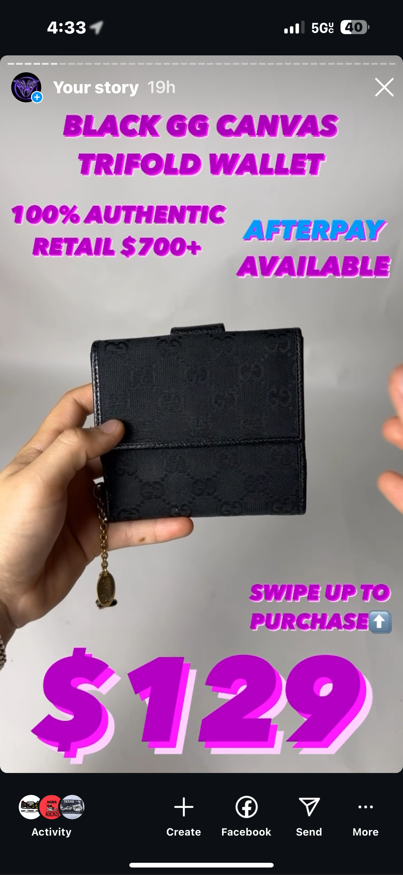 BLACK GUCCI CANVAS TRIFOLD WALLET