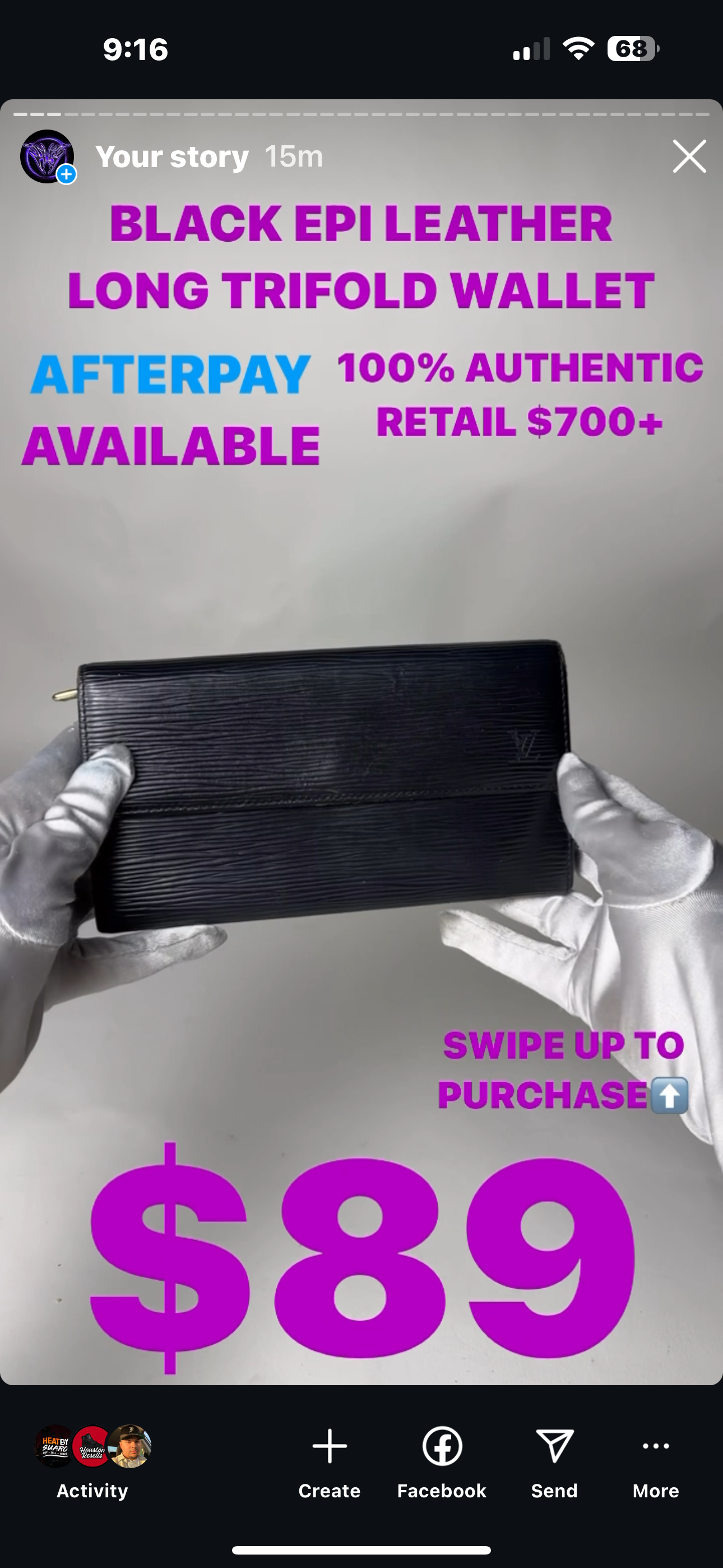 BLACK LV EPI LONG TRIFOLD WALLET